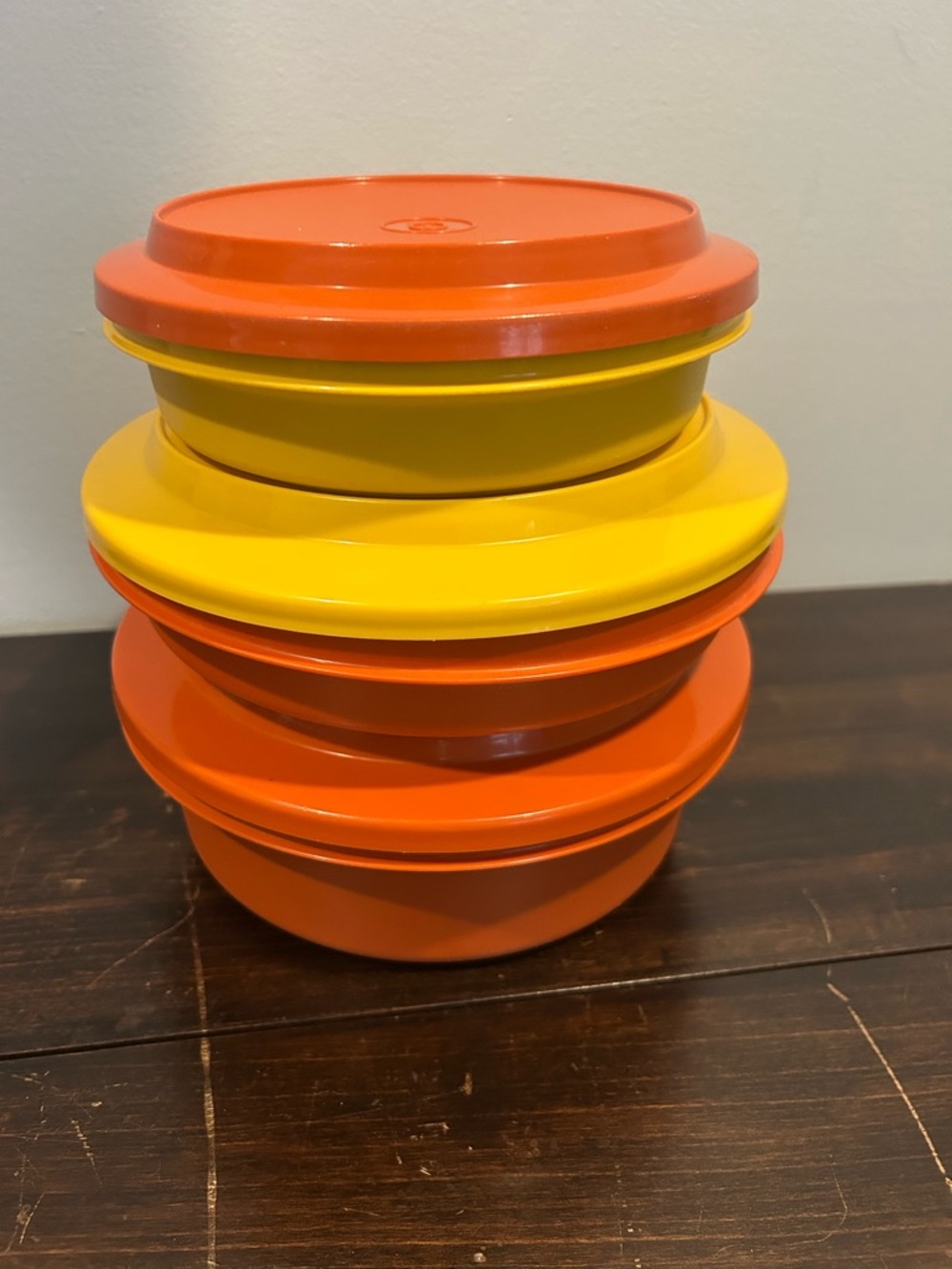 Tupperware Orange and Yellow Round Food Storage Bowls with Lids